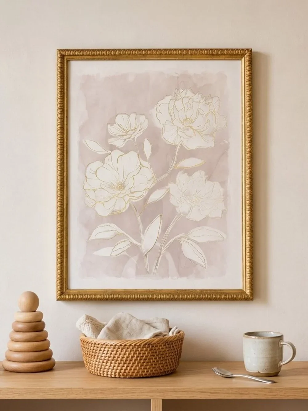 Framed Floral Wall Art Gold Frame Pink Botanical Print